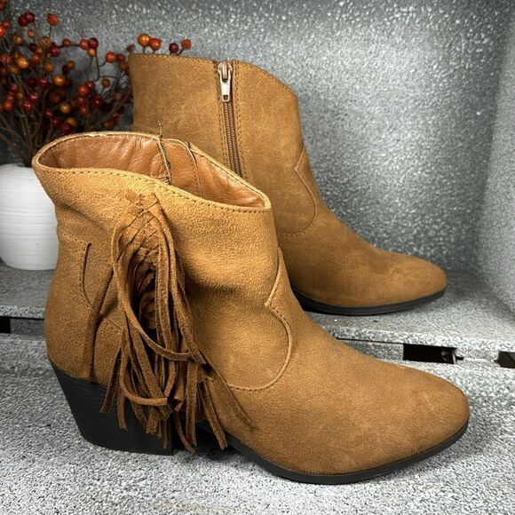 True Craft Suede Fringe Ankle Booties Boots Size 9 - Picture 3 of 7